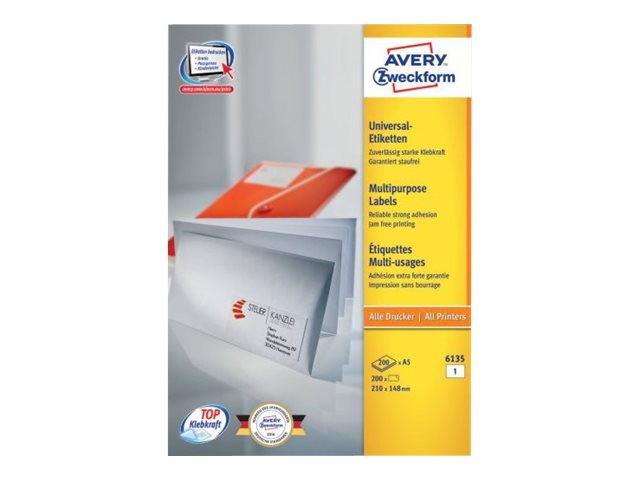 Avery Zweckform - Papier - permanenter Klebstoff - weiss - 210 x 148 mm 200 Etikett(en) Etiketten