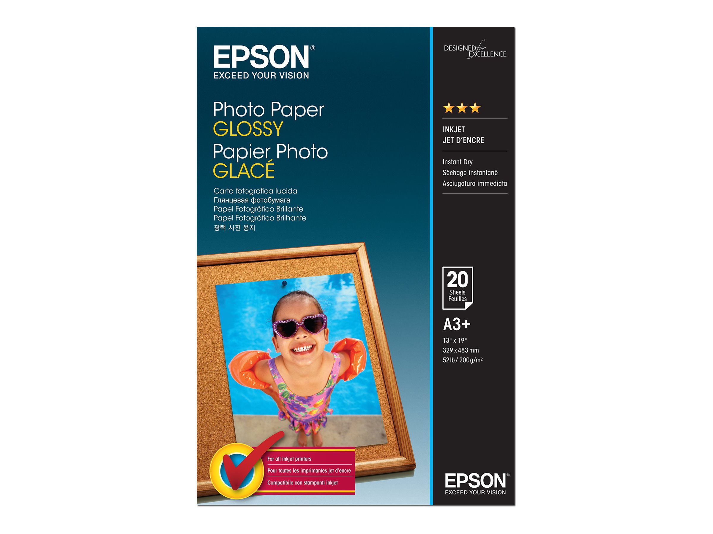 Epson - Glnzend - A3 Plus (329 x 483 mm) - 200 g/m - 20 Blatt Fotopapier - fr Expression Photo HD XP-15000; SureColor P706, S