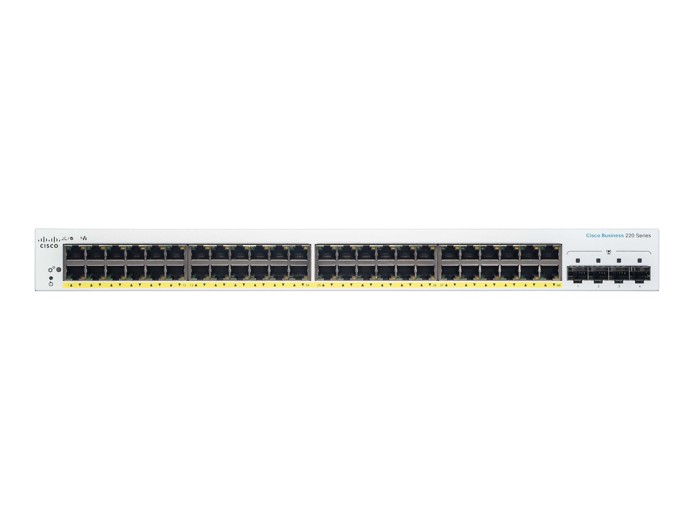 Cisco Business 220 Series CBS220-48P-4G - Switch - Smart - 48 x 10/100/1000 (PoE+) + 4 x Gigabit SFP (Uplink) - an Rack montierb