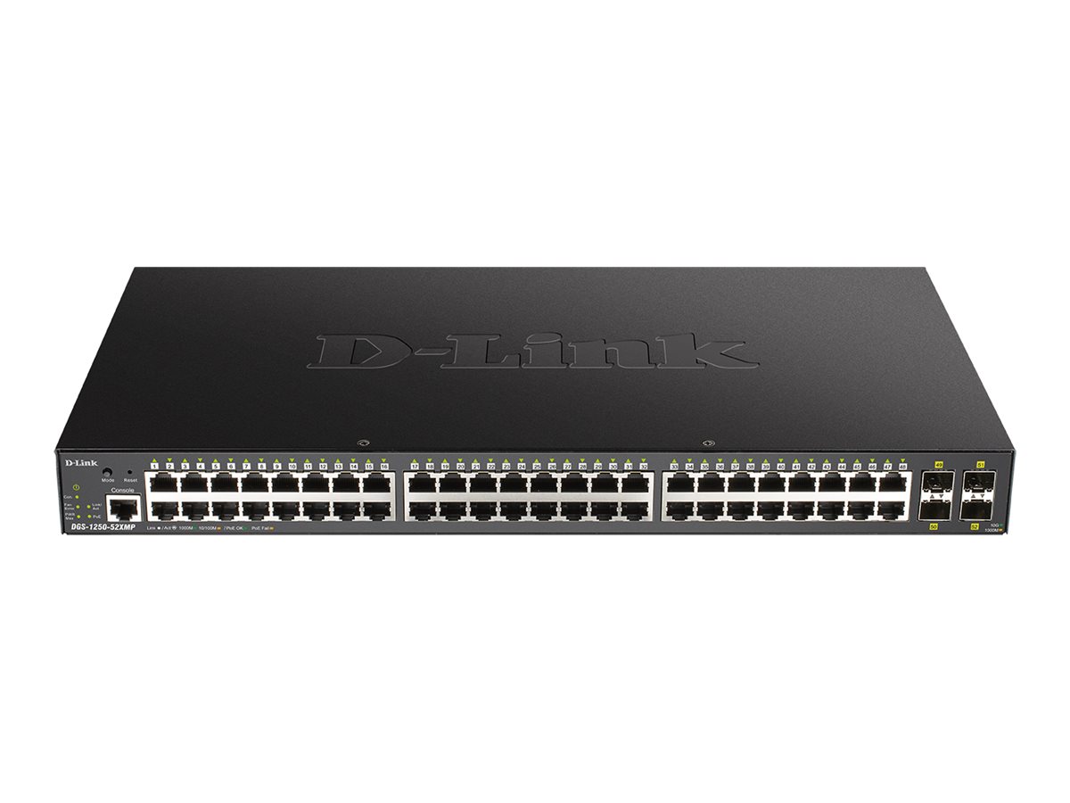 D-Link DGS 1250-52XMP - Switch - L3 Lite - Smart - 48 x 10/100/1000 (PoE) + 4 x 10 Gigabit SFP+ - an Rack montierbar