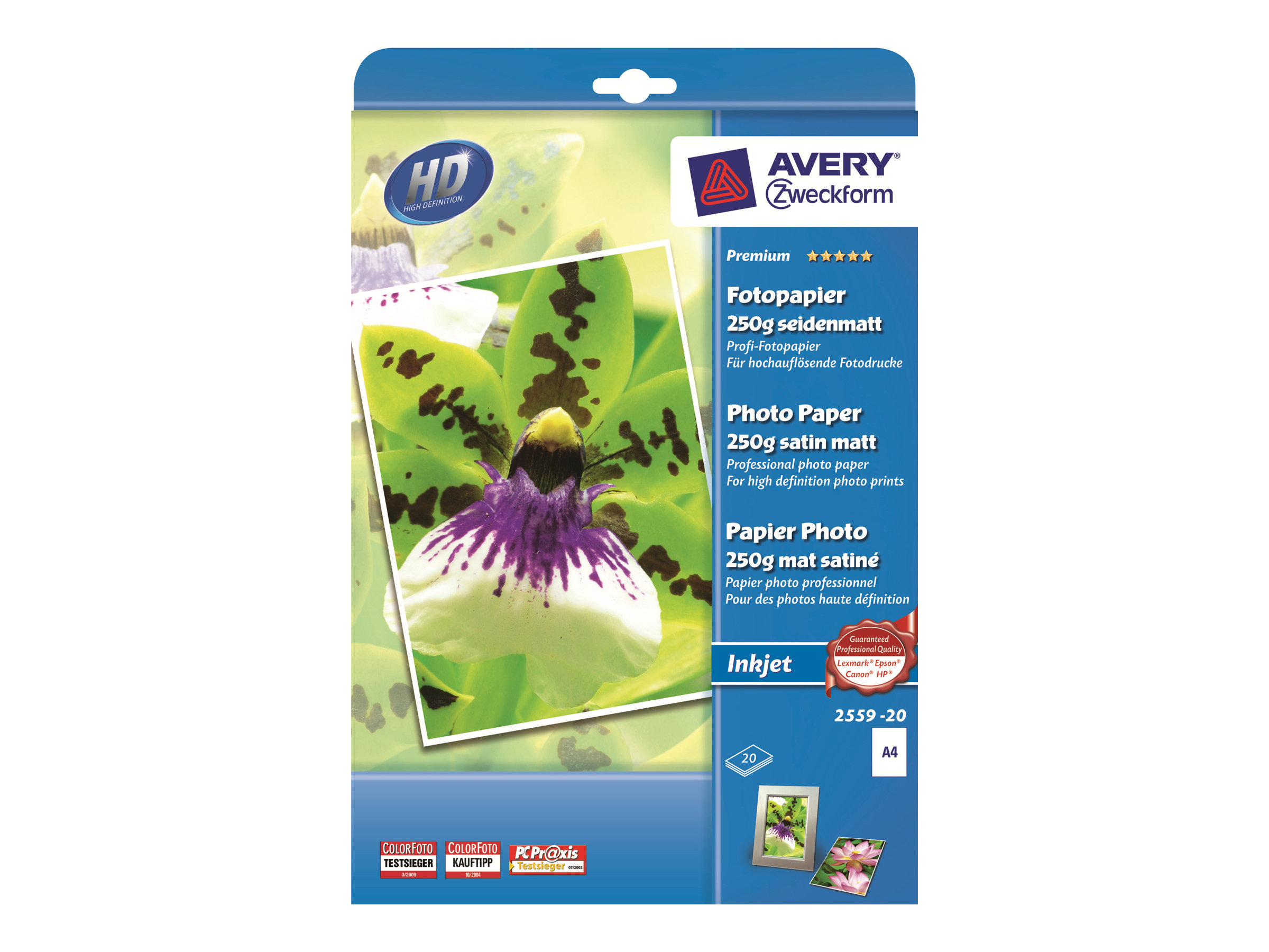 Avery Zweckform Premium Photo Paper 2559-20 - Matt - weiss - A4 (210 x 297 mm) - 250 g/m - 20 Blatt Fotopapier