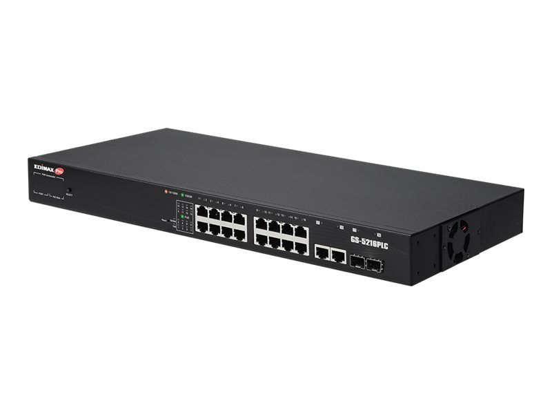 Edimax GS-5216PLC - Switch - Smart - 16 x 10/100/1000 + 2 x Combo Gigabit SFP/RJ-45 (Uplink) - an Rack montierbar - PoE+ (280 W)