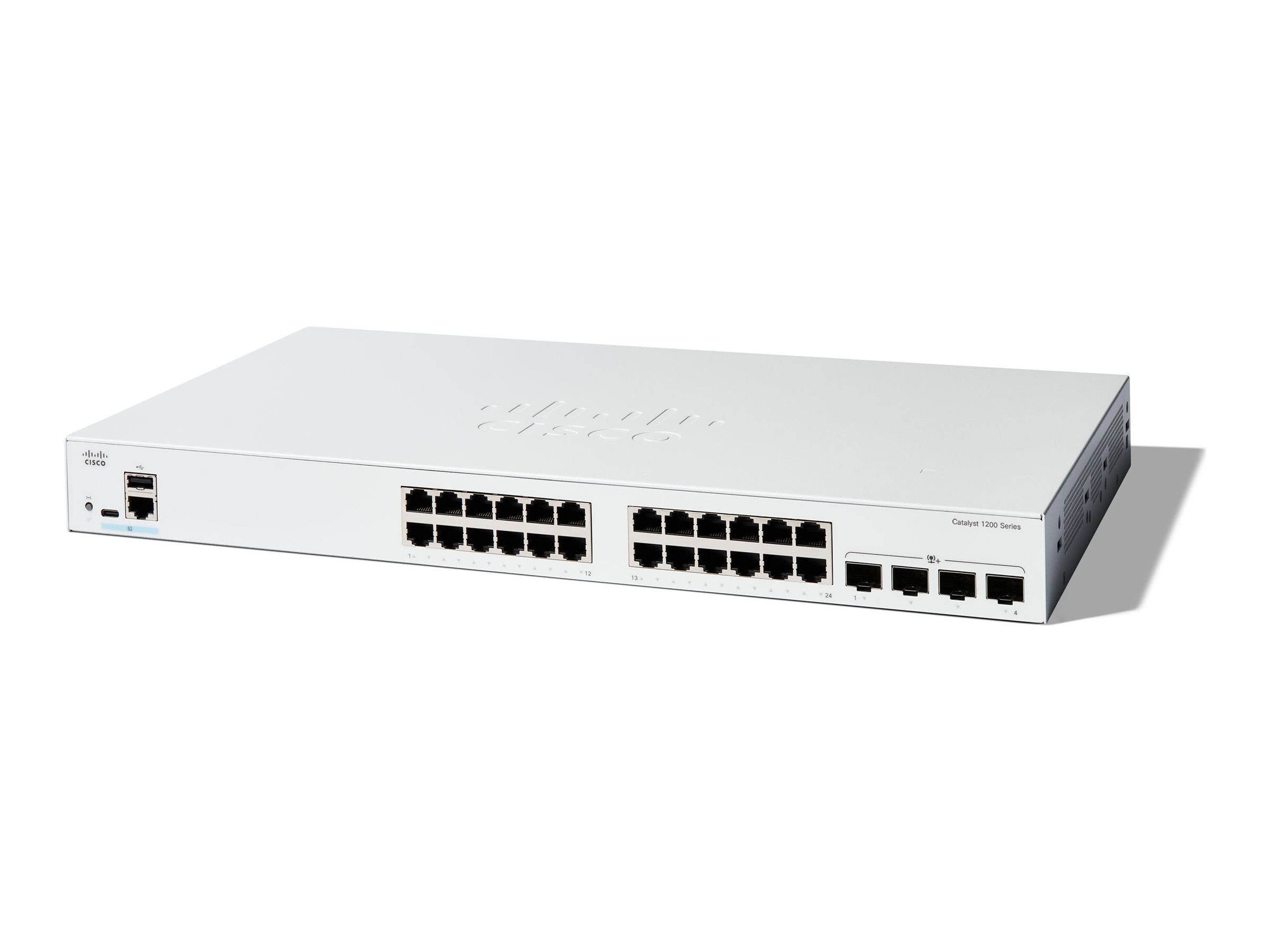 Cisco Catalyst 1200-24T-4X - Switch - L3 - Smart - 24 x 10/100/1000 + 4 x 10Gb Ethernet SFP+ - an Rack montierbar