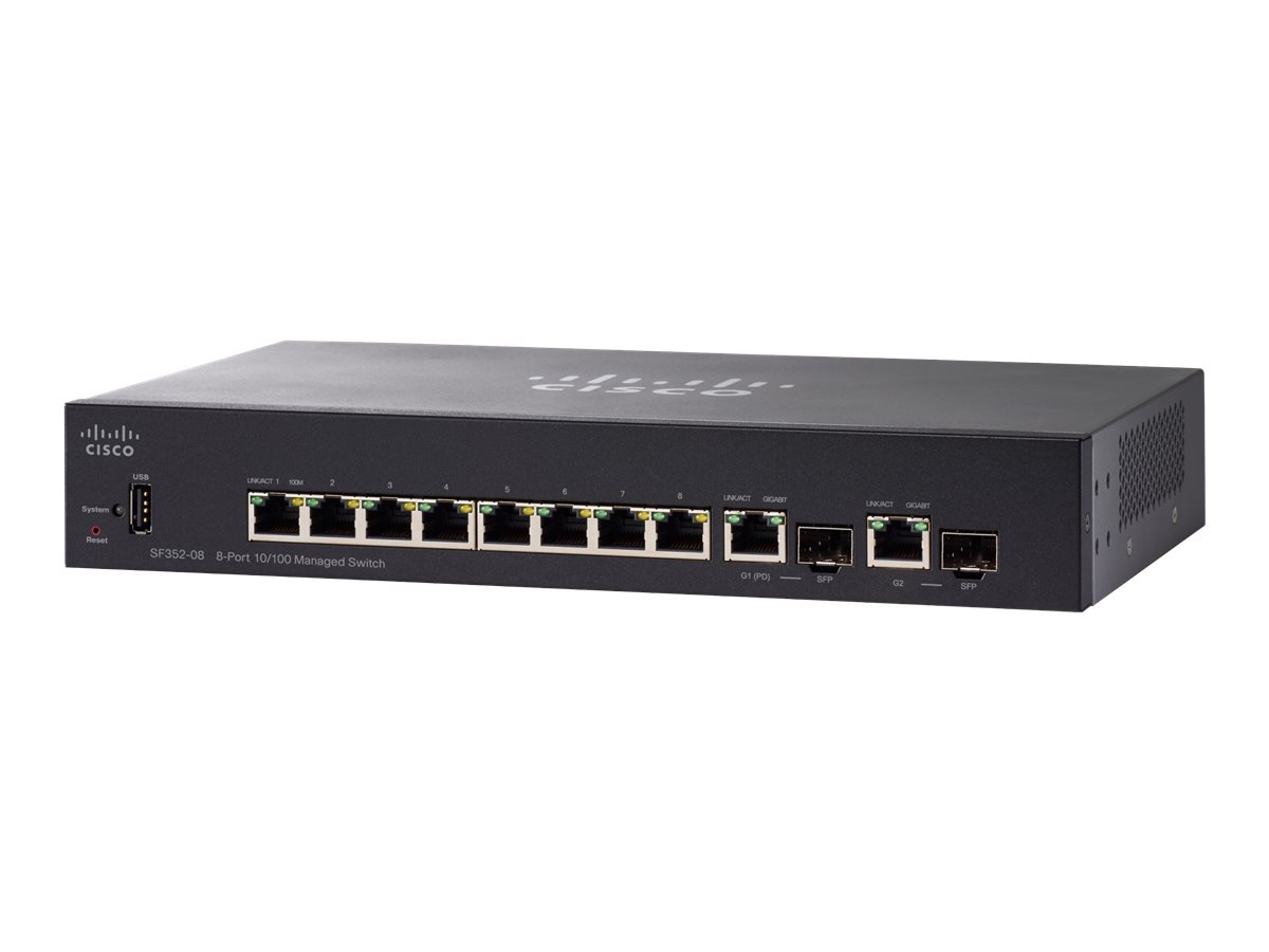 Cisco Small Business SF352-08 - Switch - L3 - managed - 8 x 10/100 + 2 x Combo Gigabit Ethernet/Gigabit SFP - Desktop