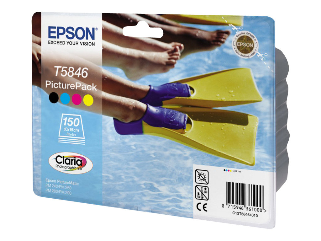 Epson PicturePack T5846 - Farbe (Cyan, Magenta, Gelb, Schwarz) - Blisterverpackung - Druckpatrone / Papiersatz - fr PictureMate