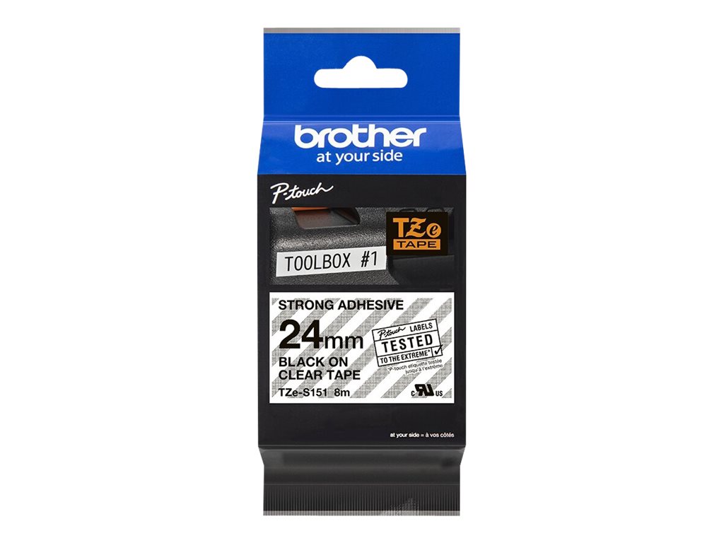 Brother TZe-S151 - Extra starker Klebstoff - schwarz auf durchsichtig - Rolle (2,4 cm x 8 m) 1 Kassette(n) laminiertes Band - f