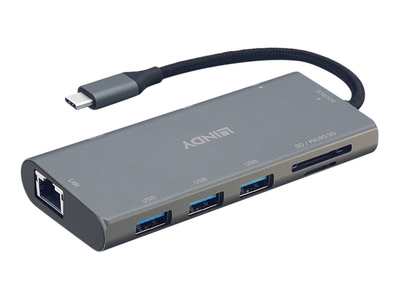 LINDY USB 3.1 Type C Multi-Port Converter - Dockingstation - USB-C - VGA, HDMI - 1GbE