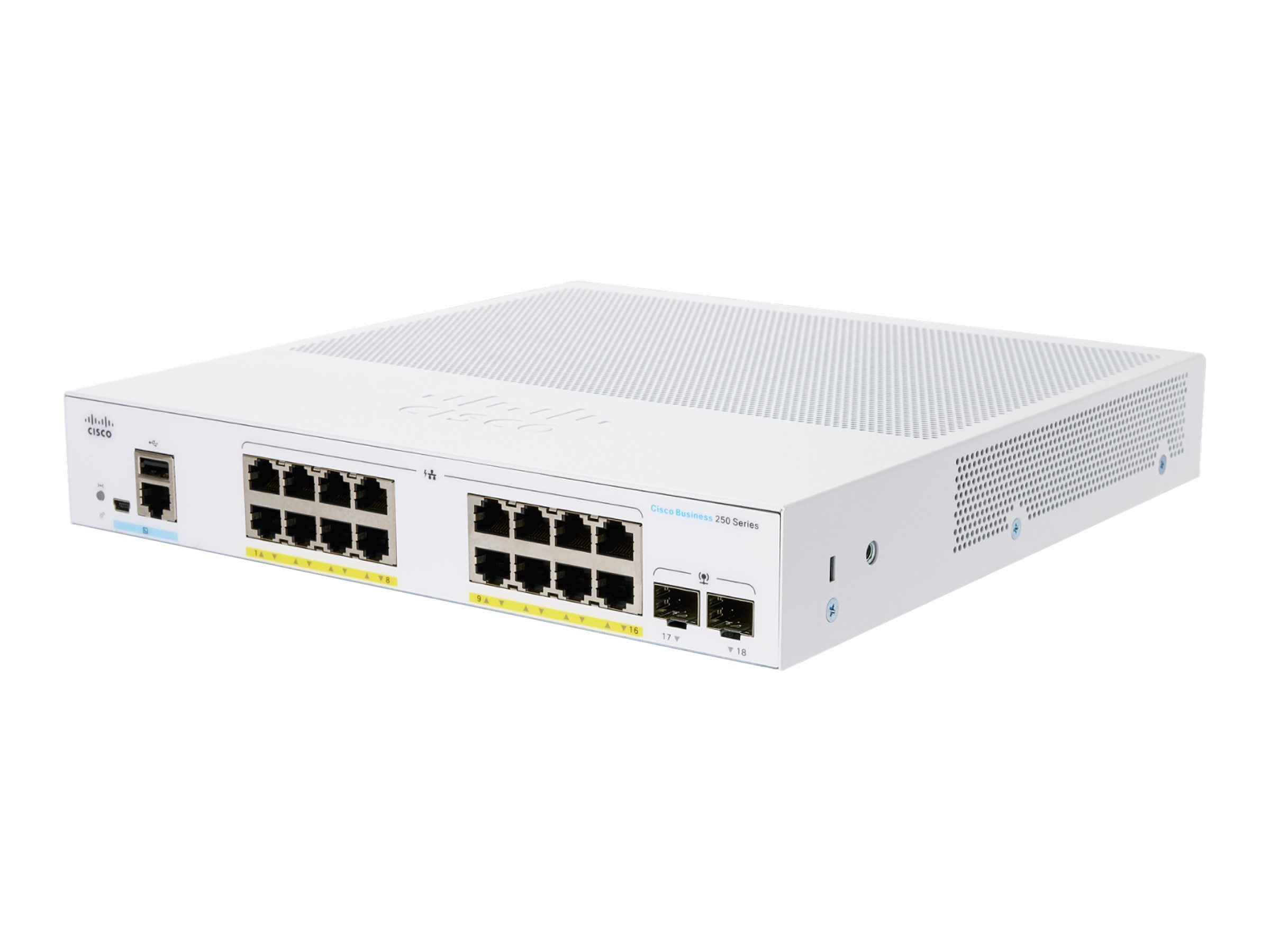 Cisco Business 250 Series CBS250-16P-2G - Switch - L3 - Smart - 16 x 10/100/1000 (PoE+) + 2 x Gigabit SFP - an Rack montierbar