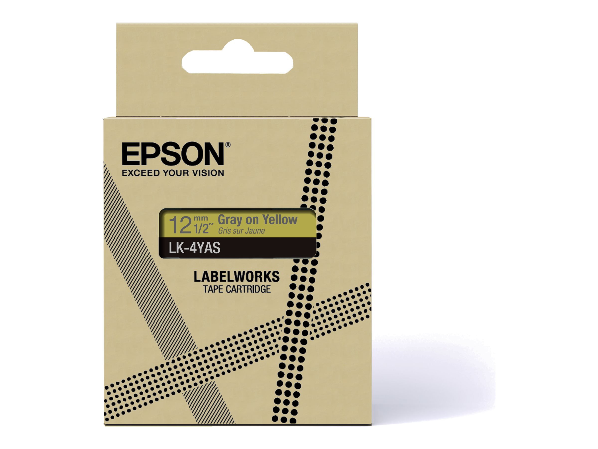 Epson LabelWorks LK-4YAS - Grau auf Gelb - Rolle (1,2 cm x 8 m) 1 Kassette(n) Hngebox - Bandkassette - fr LabelWorks LW-C410, 