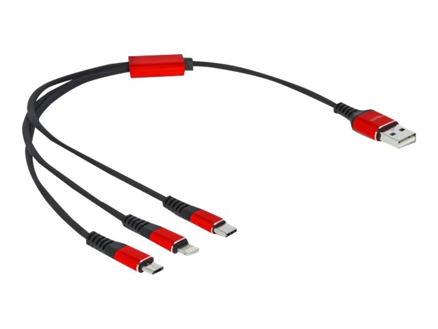 Delock 3 in 1 - Kabel nur zum Laden - USB mnnlich zu Lightning, USB-C mnnlich - 30 cm - Schwarz