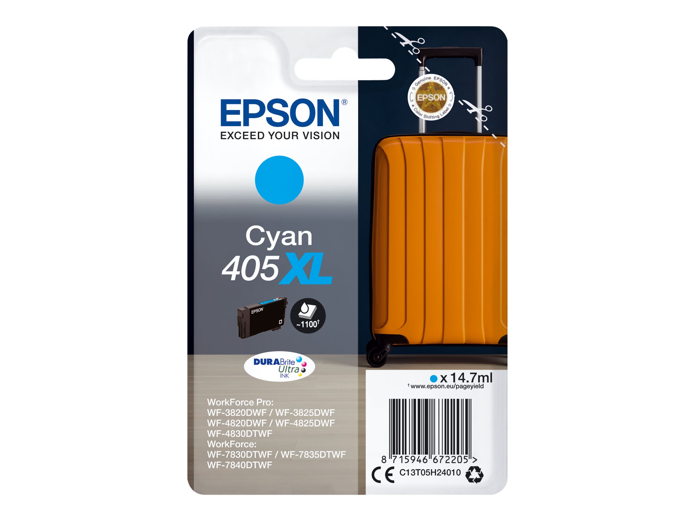 Epson 405XL - 14.7 ml - XL - Cyan - original - Blister mit RF- / akustischem Alarmsignal