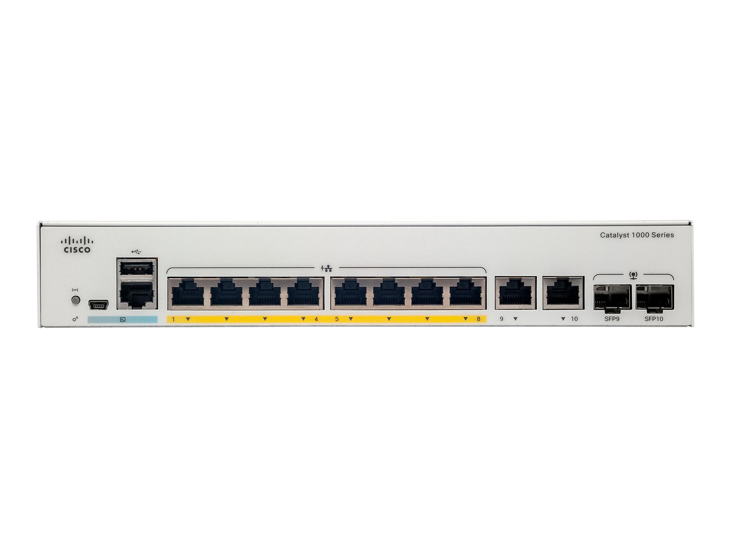 Cisco Catalyst 1000-8P-E-2G-L - Switch - managed - 4 x 10/100/1000 (PoE+) + 4 x 10/100/1000 + 2 x Combo Gigabit SFP (Uplink) - a