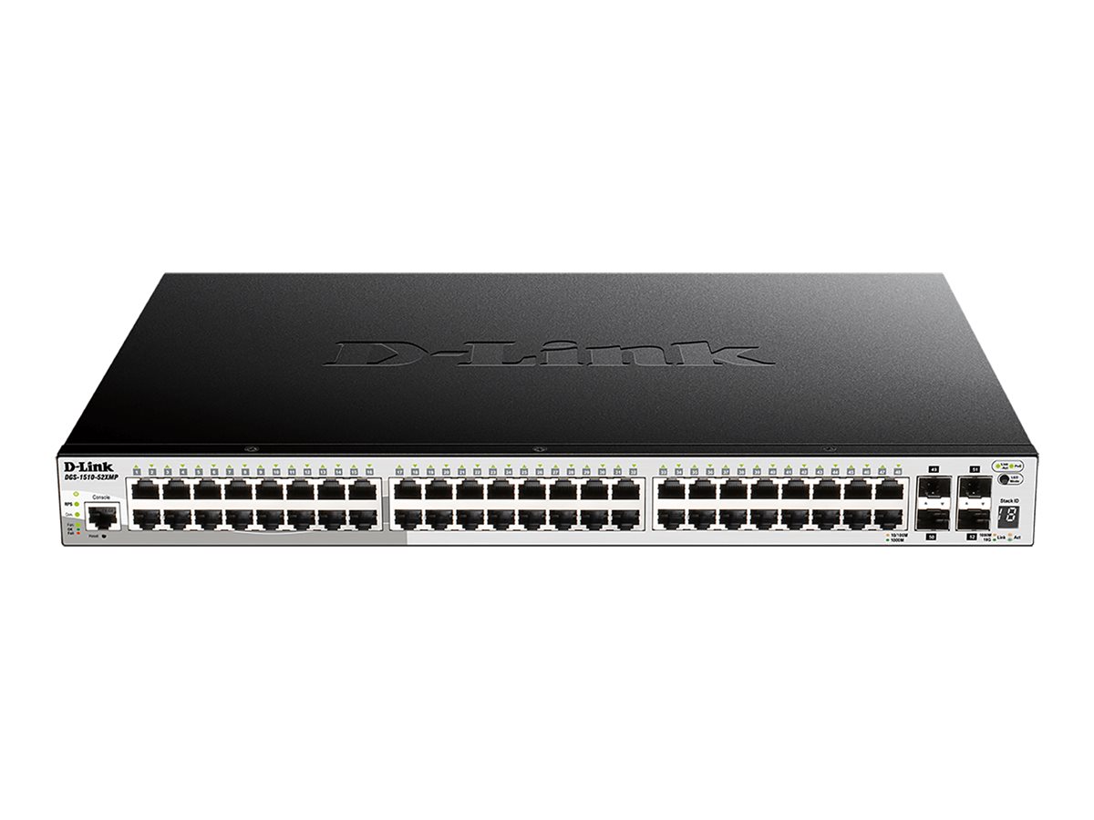 D-Link DGS 1510-52XMP - Switch - L3 - Smart - 48 x 10/100/1000 (PoE+) + 4 x 10 Gigabit SFP+ - Desktop, an Rack montierbar