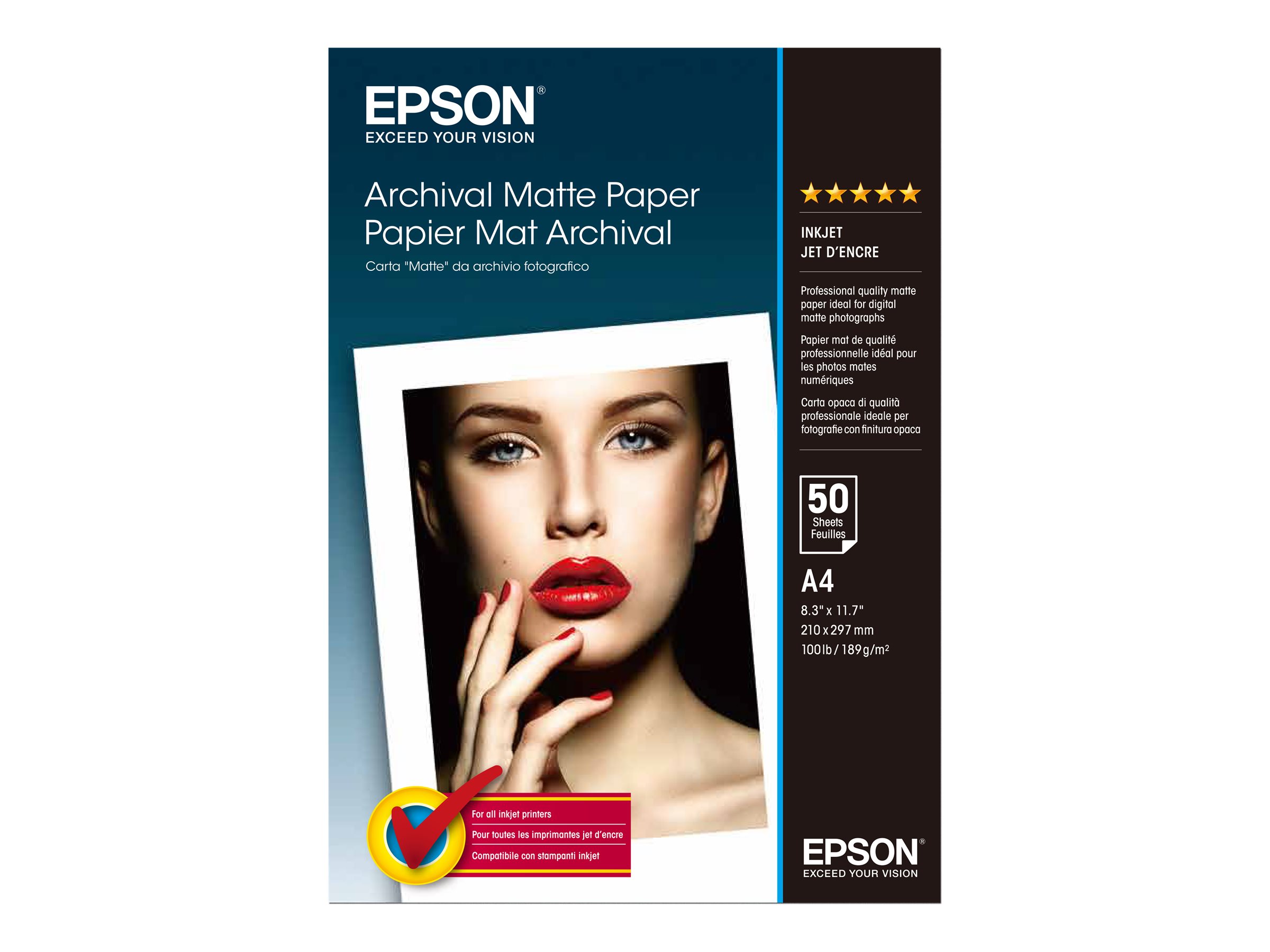 Epson Archival Matte Paper - Matt - A4 (210 x 297 mm) - 189 g/m - 50 Blatt Papier - fr SureColor SC-P700, P900, T2100, T3100, 