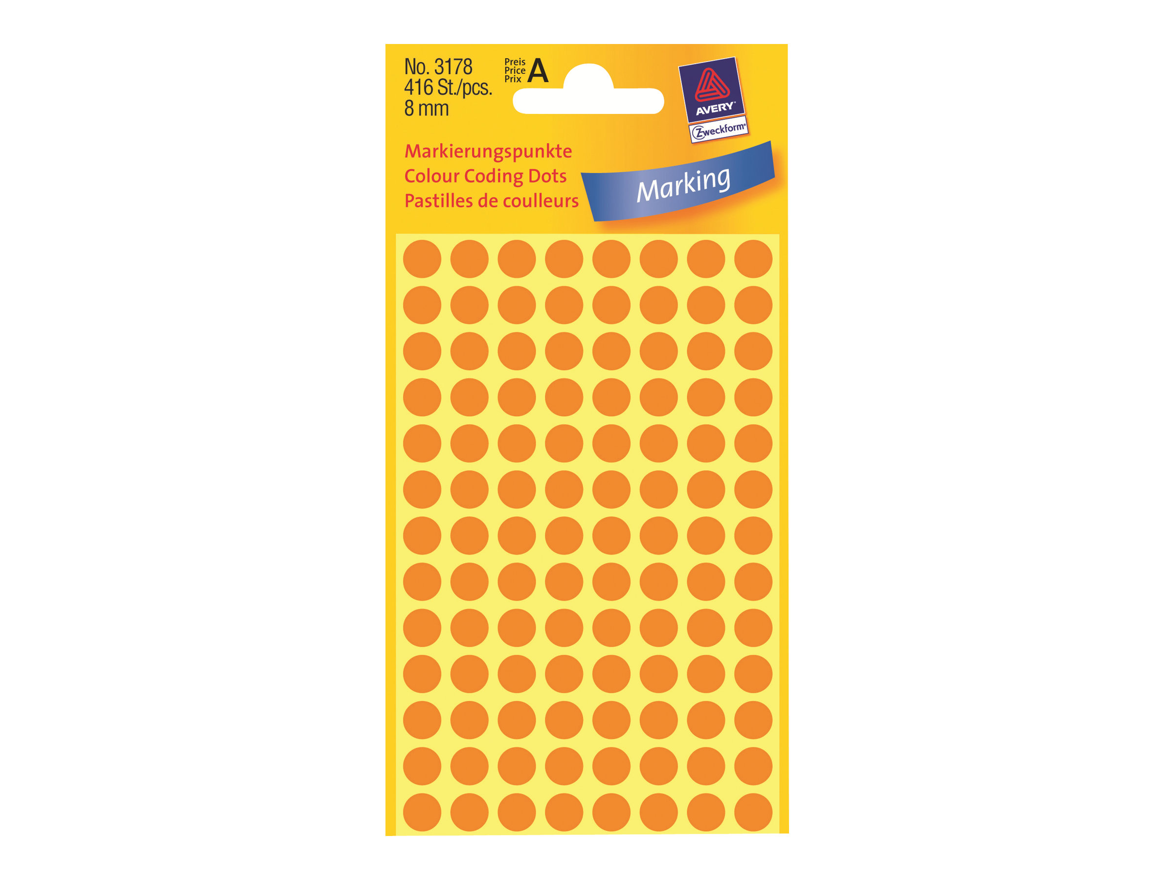 Avery Zweckform - Selbstklebend - fluoreszierend Orange - 8 mm rund 416 Etikett(en) (4 Bogen x 104) runde Etiketten