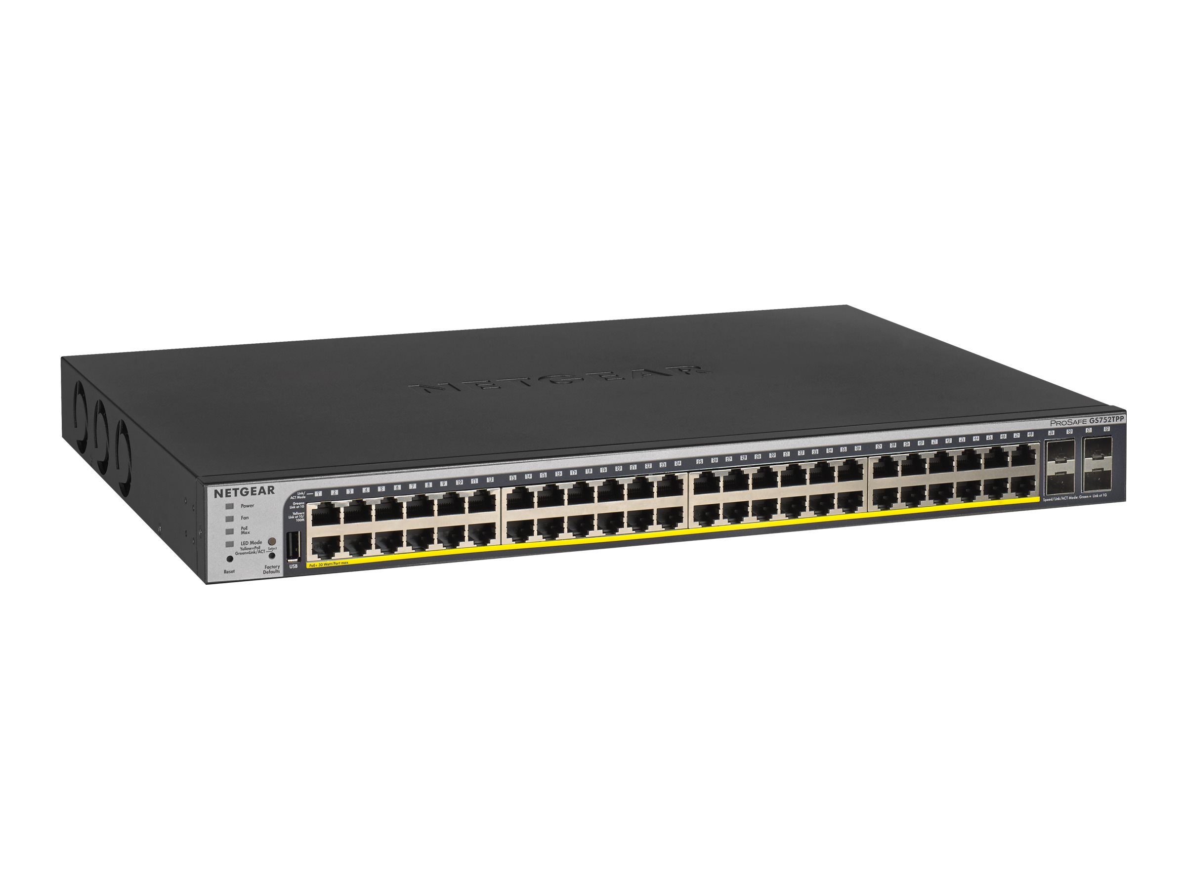 NETGEAR Pro GS752TPP - Switch - L3 - Smart - 48 x 10/100/1000 (PoE+) + 4 x Gigabit SFP - an Rack montierbar