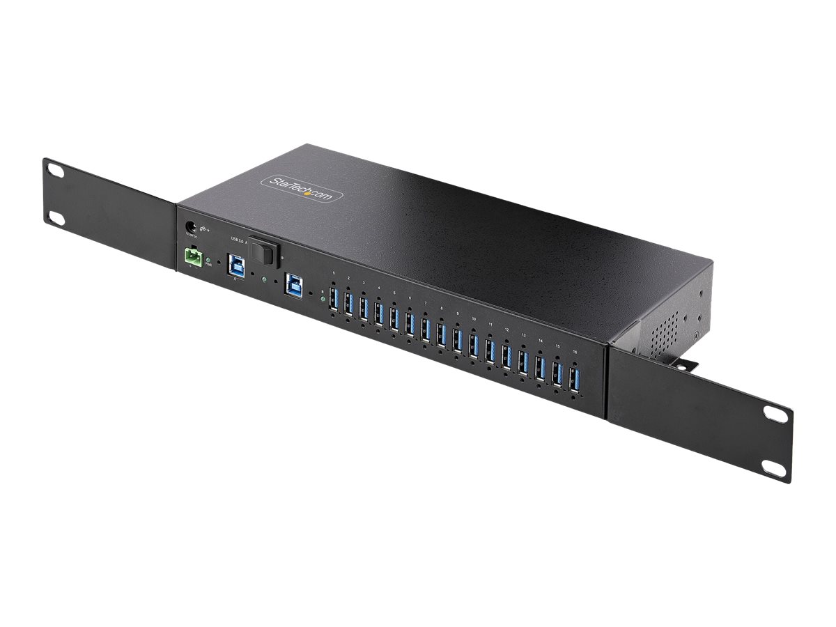 StarTech.com 16-Port Industrial USB 3.0 Hub 5Gbps, Metal, DIN/Surface/Rack Mountable, ESD Protection, Terminal Block Power, up t