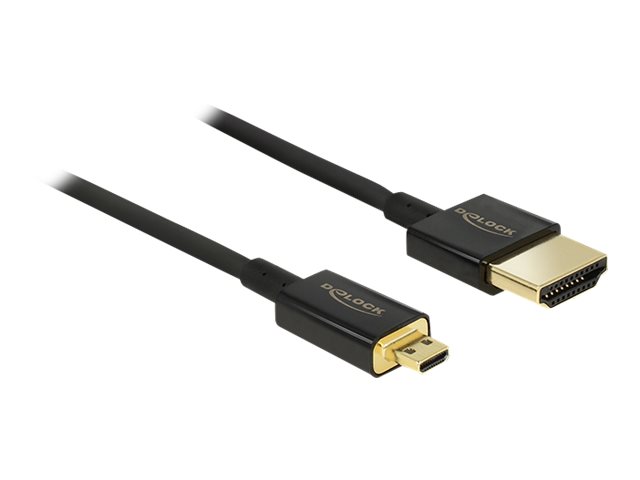 Delock Slim Premium - HDMI-Kabel mit Ethernet - mikro HDMI männlich zu HDMI männlich - 4.5 m - Dreifachisolierung - Schwarz