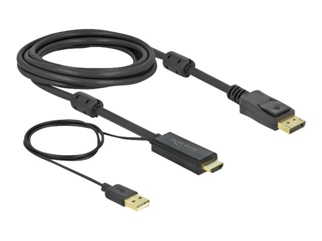 Delock - Video- / Audiokabel - HDMI, USB (nur Strom) mnnlich zu DisplayPort mnnlich - 3 m - Dreifachisolierung - Schwarz