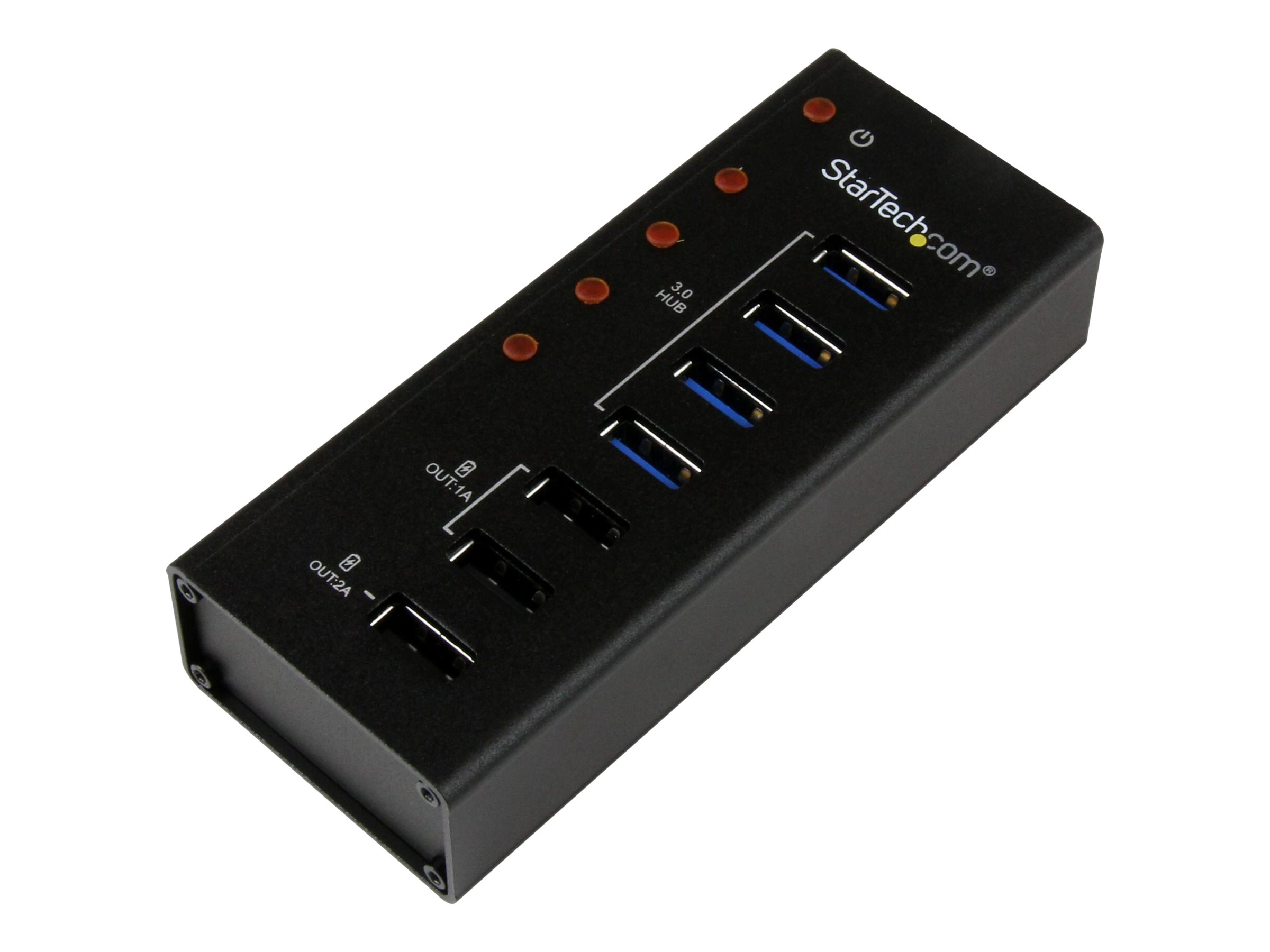 StarTech.com 4 Port USB 3.0 Hub plus 3 Ladeanschlsse (2x 1A & 1x 2A) - Metallgehuse zur Wandmontage - Hub - 4 x SuperSpeed USB