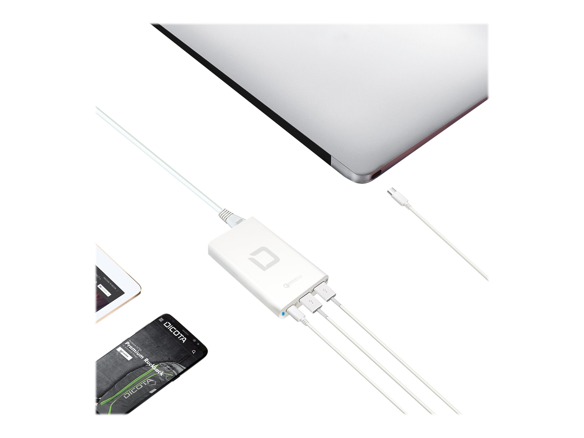 DICOTA Universal Notebook Charger USB-C - Netzteil - 40 Watt - Ausgangsanschlsse: 3 - weiss