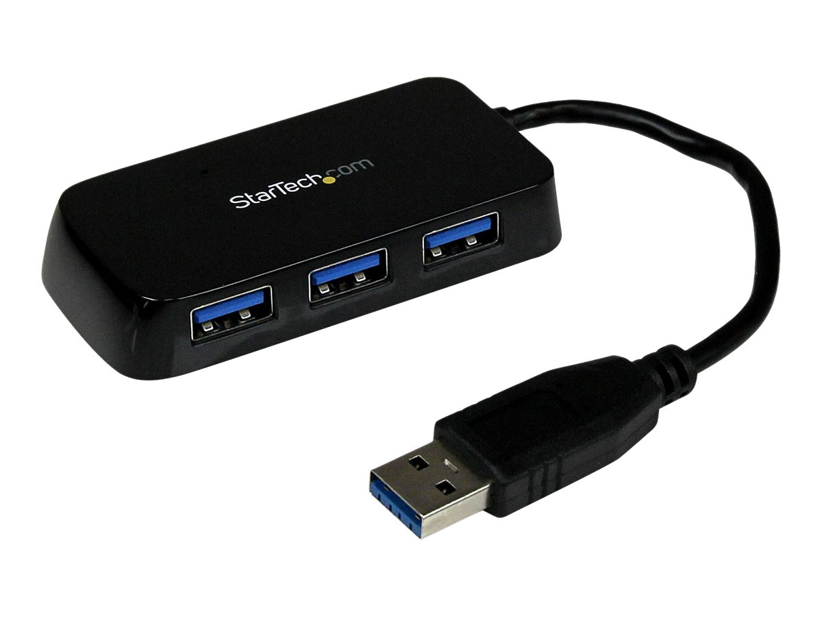StarTech.com 4 Port USB 3.0 SuperSpeed Hub - Schwarz - Portabler externer Mini USB Hub mit eingebautem Kabel - Hub - 4 x SuperSp