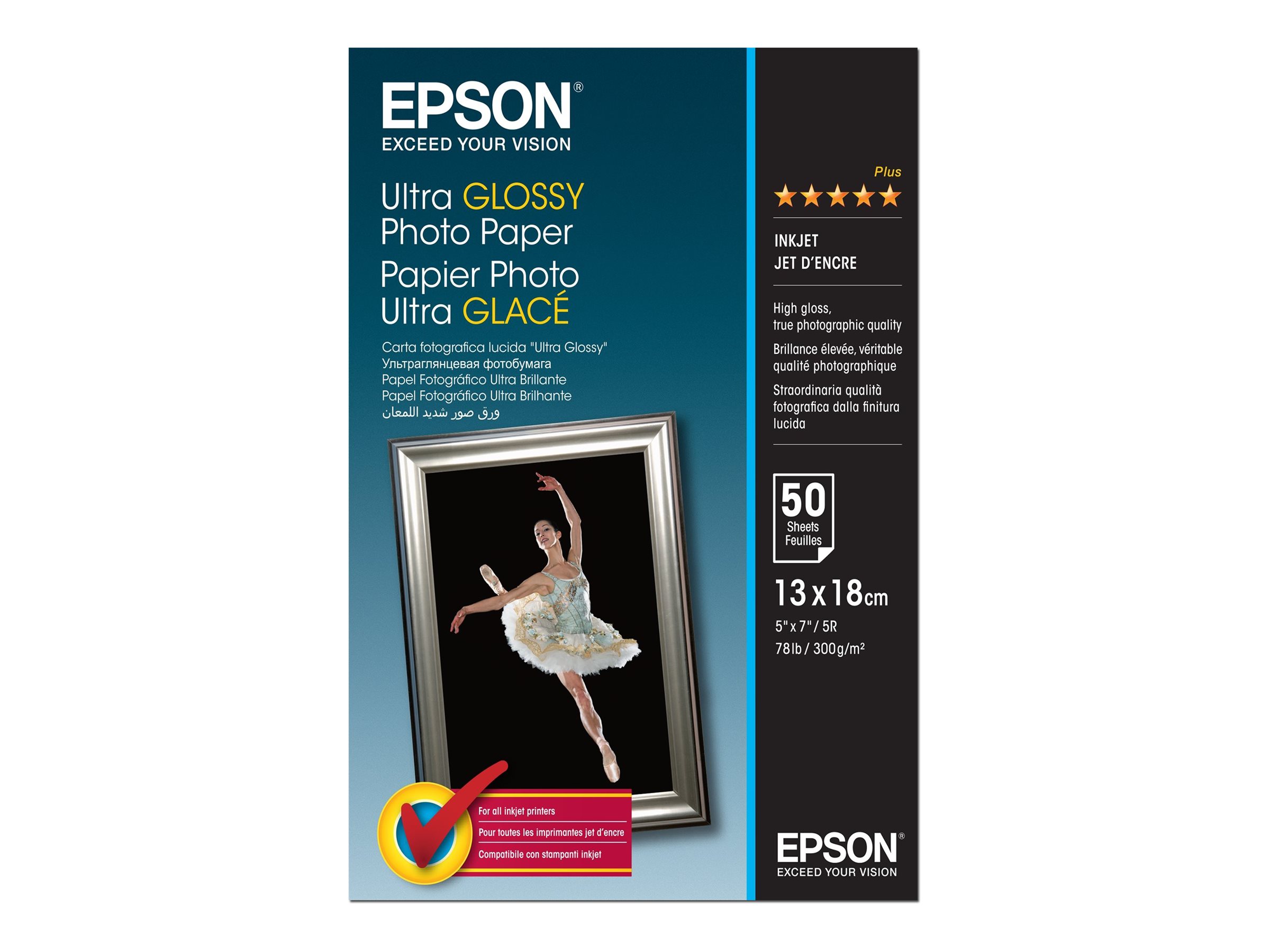 Epson Ultra Glossy Photo Paper - Glnzend - 130 x 180 mm 50 Blatt Fotopapier - fr EcoTank ET-1810, 2810, 2811, 2814, 2815, 2820
