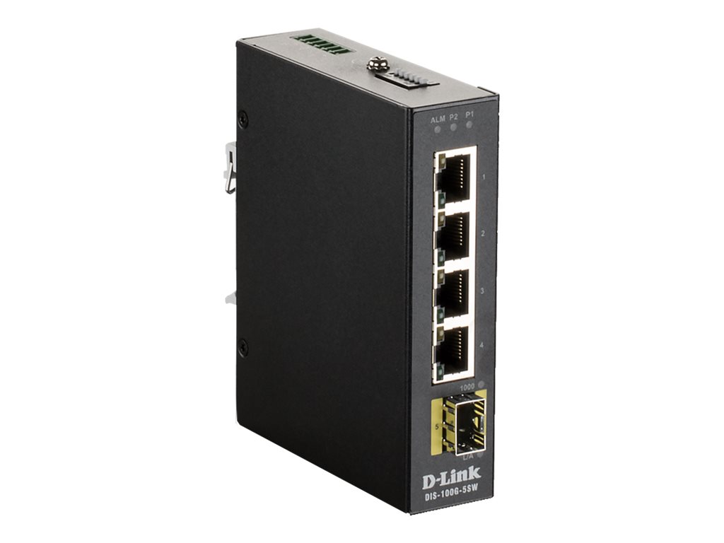 D-Link DIS 100G-5SW - Switch - unmanaged - 4 x 10/100/1000 + 1 x 100/1000 SFP - an DIN-Schiene montierbar, wandmontierbar