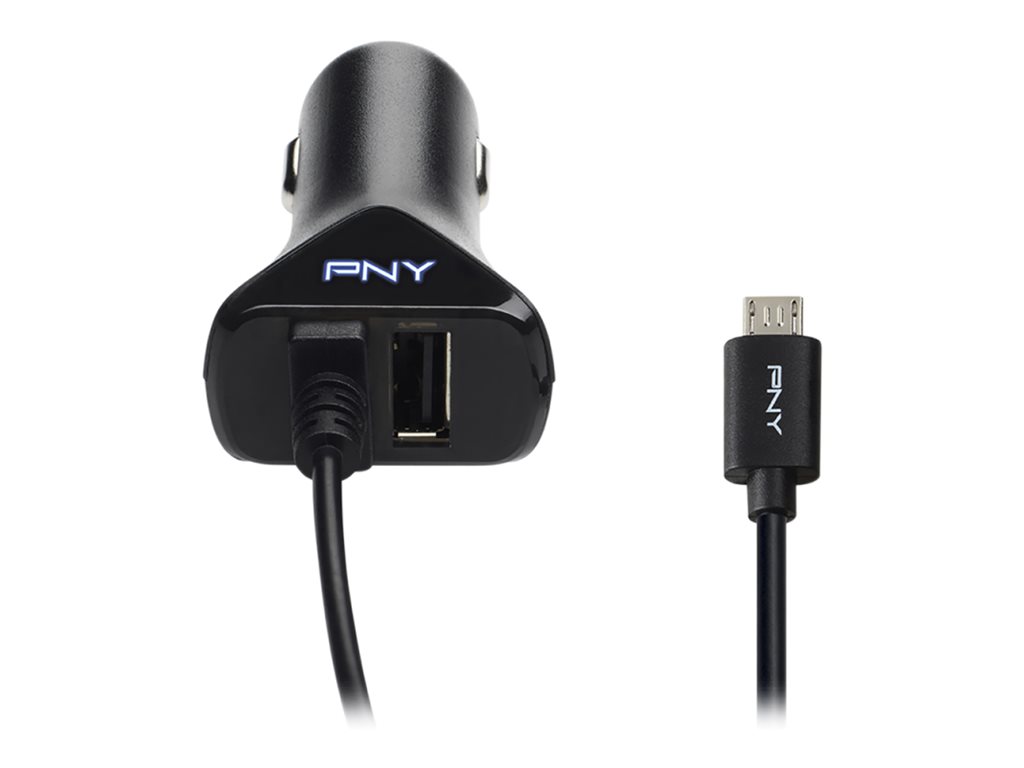 PNY - Auto-Netzteil - 17 Watt - 3.4 A - 2 Ausgabeanschlussstellen (USB, Micro-USB Typ B)