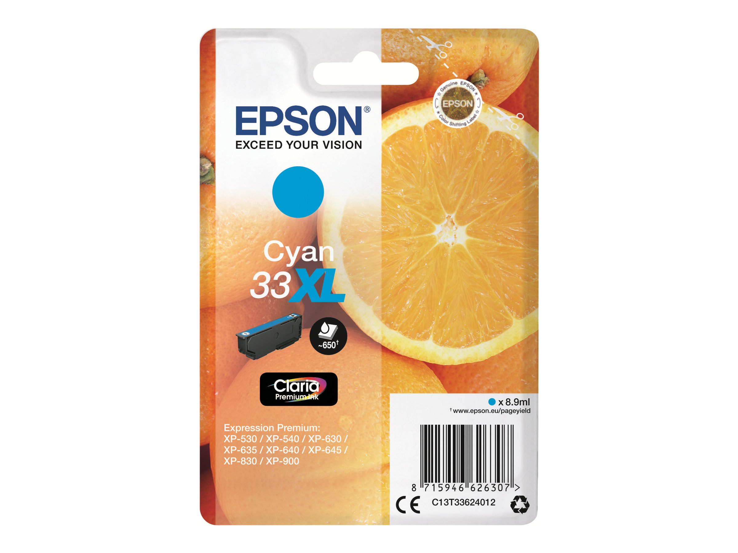 Epson 33XL - 8.9 ml - XL - Cyan - Original - Blisterverpackung