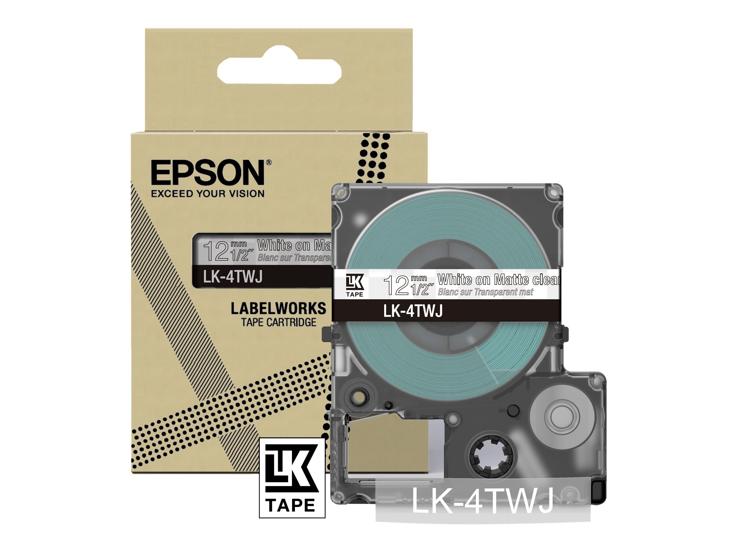Epson LabelWorks LK-4TWJ - Weiss auf Matt-TranErsatzteilnt - Rolle (1,2 cm x 8 m) 1 Kassette(n) Hngebox - Bandkassette - fr La