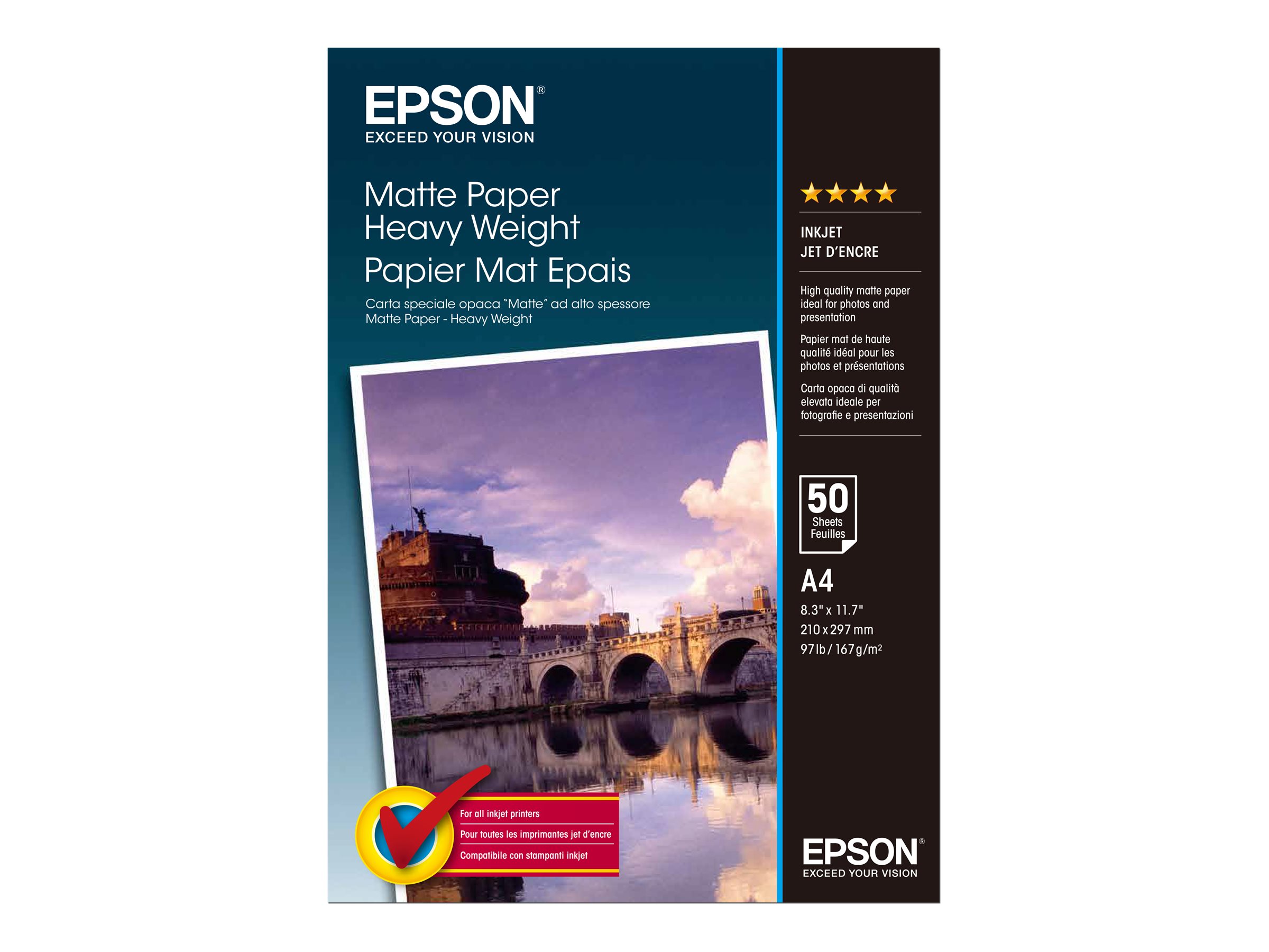 Epson - Matt - A4 (210 x 297 mm) - 167 g/m - 50 Blatt Papier - fr EcoTank ET-2850, 2851, 2856, 4850, L6460; SureColor SC-P700,