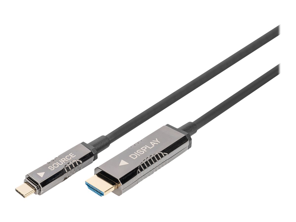 DIGITUS - Adapterkabel - 24 pin USB-C mnnlich zu HDMI mnnlich - 10 m - Hybrid Kupfer/Kohlefaser - Active Optical Cable (AOC), 
