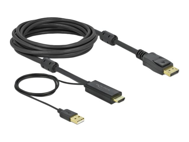 Delock - Video- / Audiokabel - HDMI, USB (nur Strom) mnnlich zu DisplayPort mnnlich - 5 m - Dreifachisolierung - Schwarz