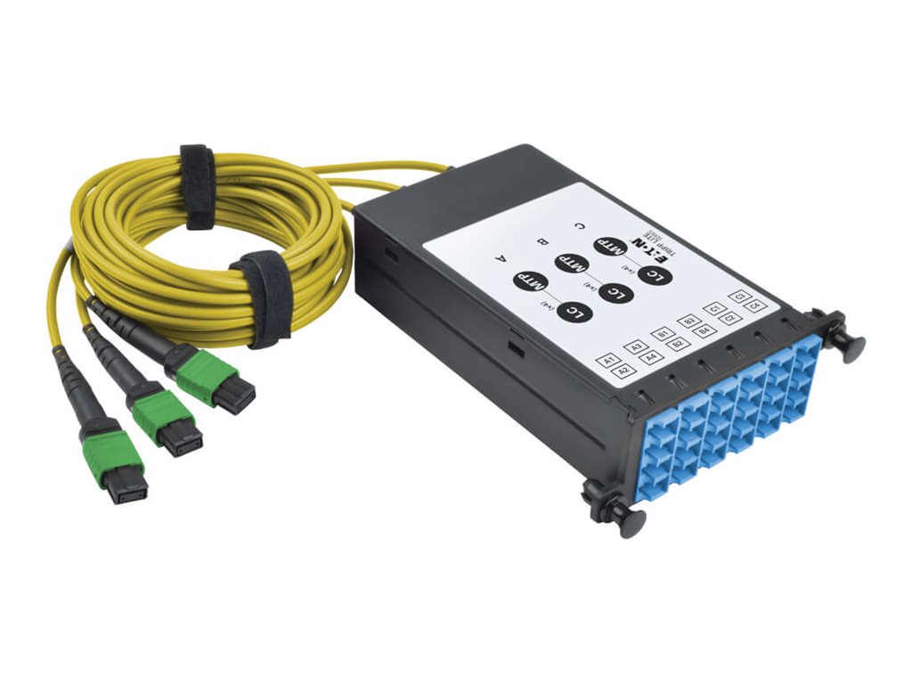 Tripp Lite Fiber Breakout Cassette w/Built-In MTP Cables, 9/125 40 GB to 10 GB, (x3) 8-Fiber Singlemode MTP/MPO to (x12) LC Dupl