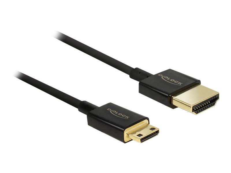 Delock Slim Premium - HDMI-Kabel mit Ethernet - mini HDMI männlich zu HDMI männlich - 50 cm - Dreifachisolierung - Schwarz