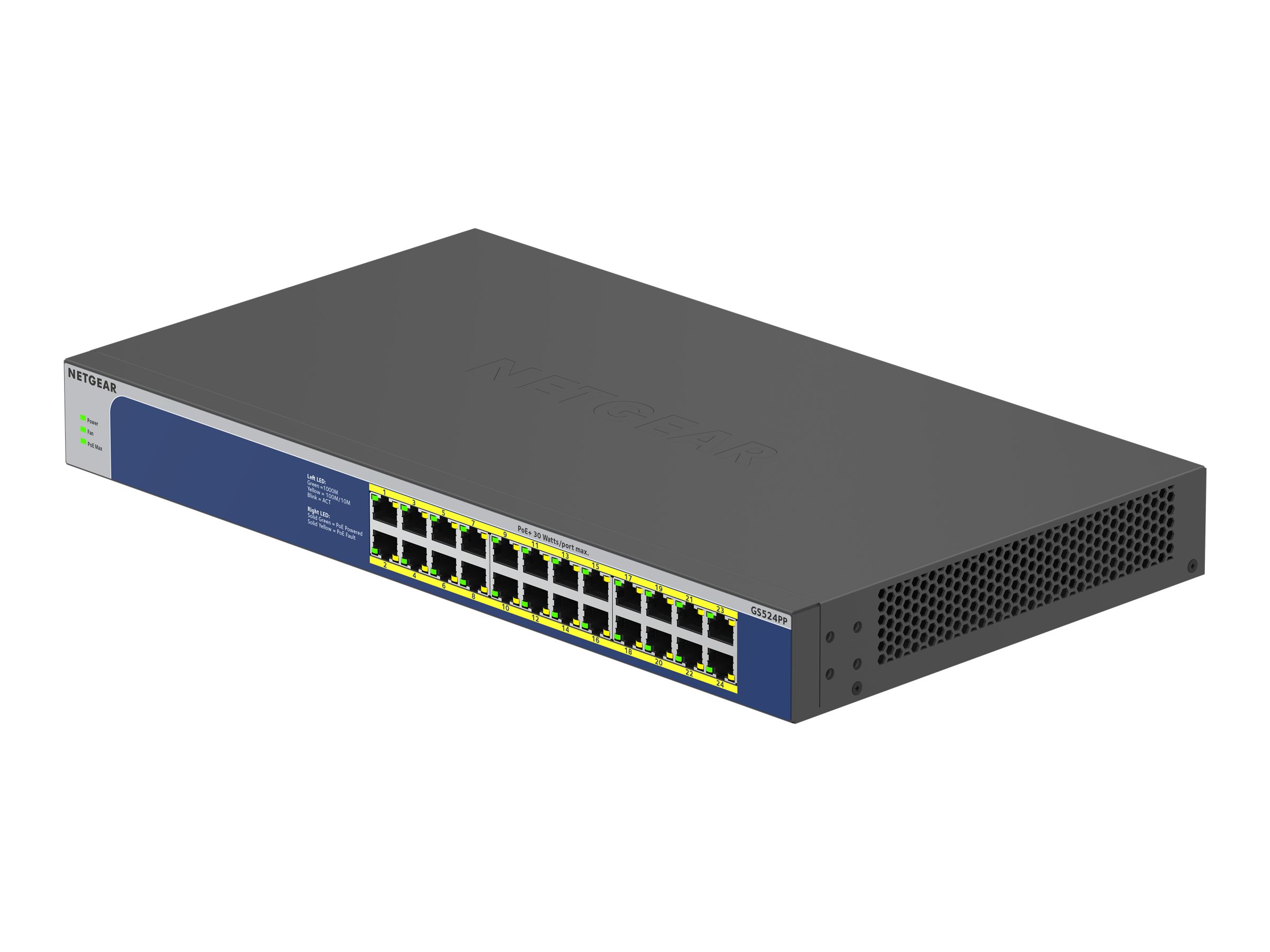 NETGEAR GS524PP - Switch - unmanaged - 24 x 10/100/1000 (PoE+) - Desktop, an Rack montierbar - PoE+ (300 W)