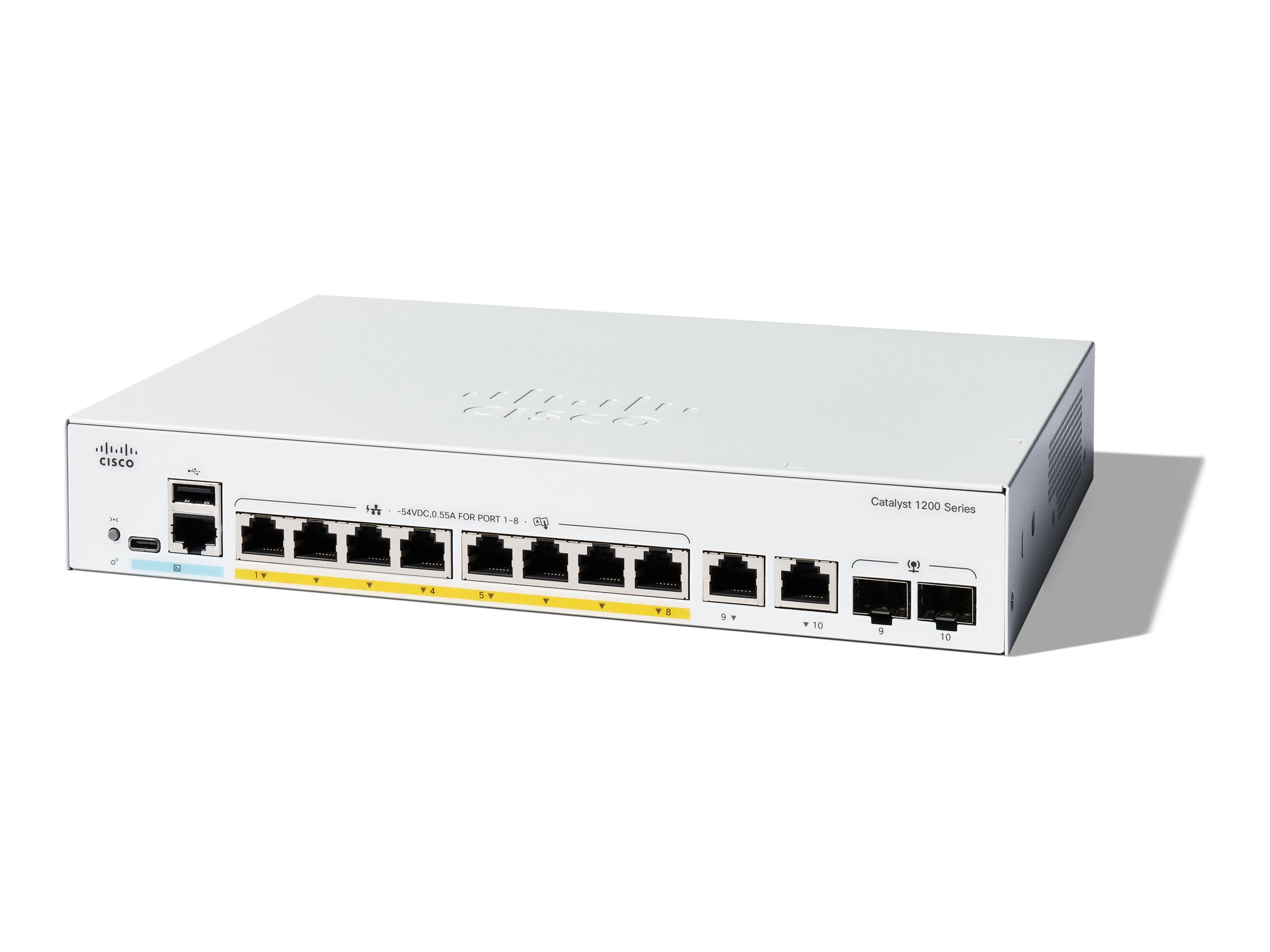 Cisco Catalyst 1200-8FP-2G - Switch - L3 - Smart - 8 x 10/100/1000 (PoE+) + 2 x Combo Gigabit SFP/RJ-45 - an Rack montierbar