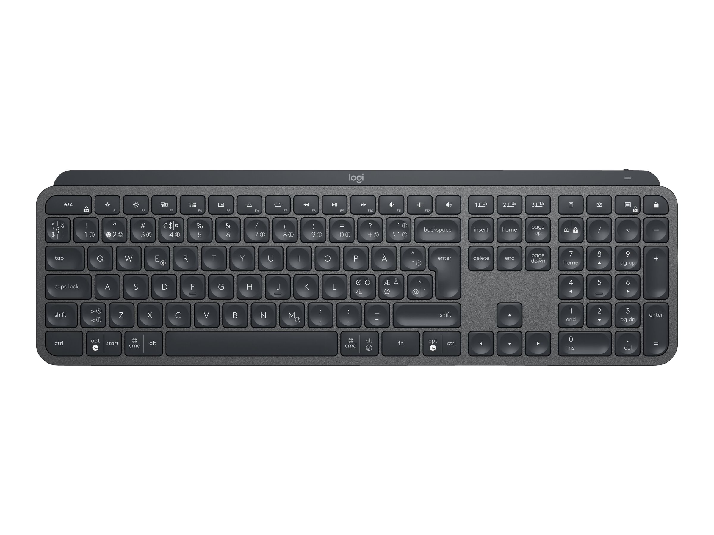 Logitech MX Keys - Tastatur - hinterleuchtet - Bluetooth, 2.4 GHz - Pan-Nordic - Graphite