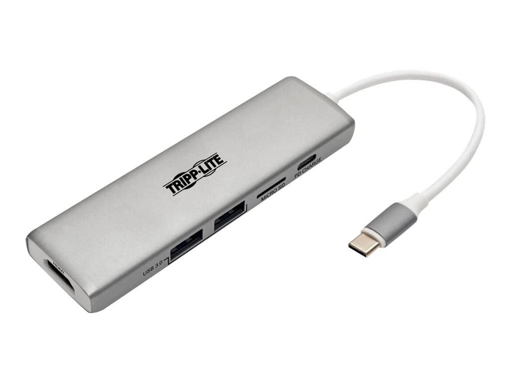 Tripp Lite USB C Docking Station Adapter, 4K @ 30 Hz, HDMI, Thunderbolt 3, PD Charging, Micro SD - Silver, USB Type C, USB-C, US