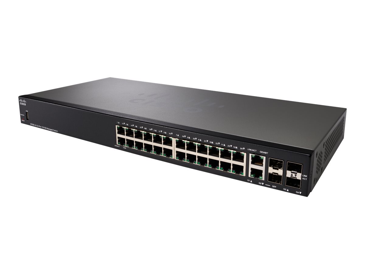 Cisco Small Business SF350-24 - Switch - L3 - managed - 24 x 10/100 + 2 x Combo Gigabit Ethernet/Gigabit SFP + 2 x 1000Base-X - 