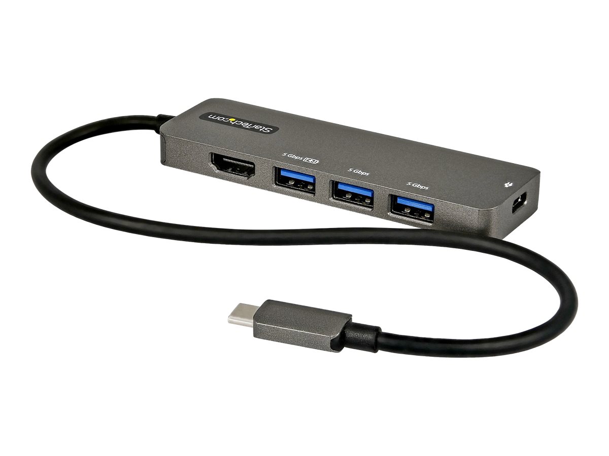 StarTech.com USB-C Multiport Adapter - USB-C auf HDMI 2.0b 4K 60Hz (HDR10), 100W Power Delivery Pass-Through, 4-Port USB 3.0 Hub