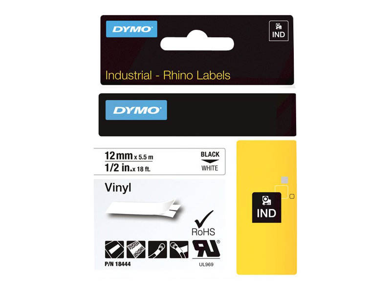 DYMO IND All-Purpose - Vinyl - Klebstoff - Schwarz auf Weiss - Rolle (1,2 cm x 5 m) 1 Kassette(n) Etikettenband - fr LabelMANAG