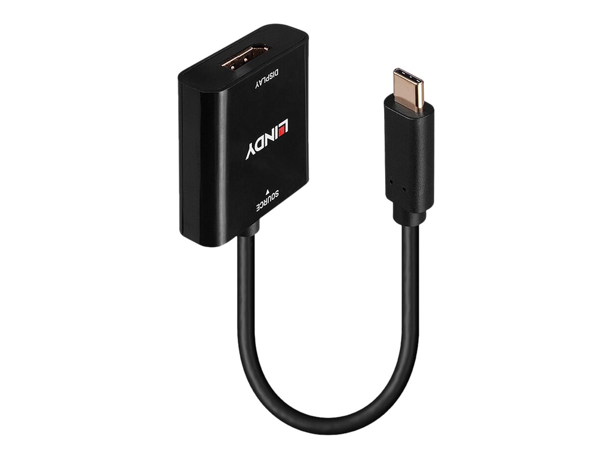 Lindy - Videoadapter - 24 pin USB-C (M) zu DisplayPort (W) - DisplayPort 1.4 - 21 cm - Schwarz