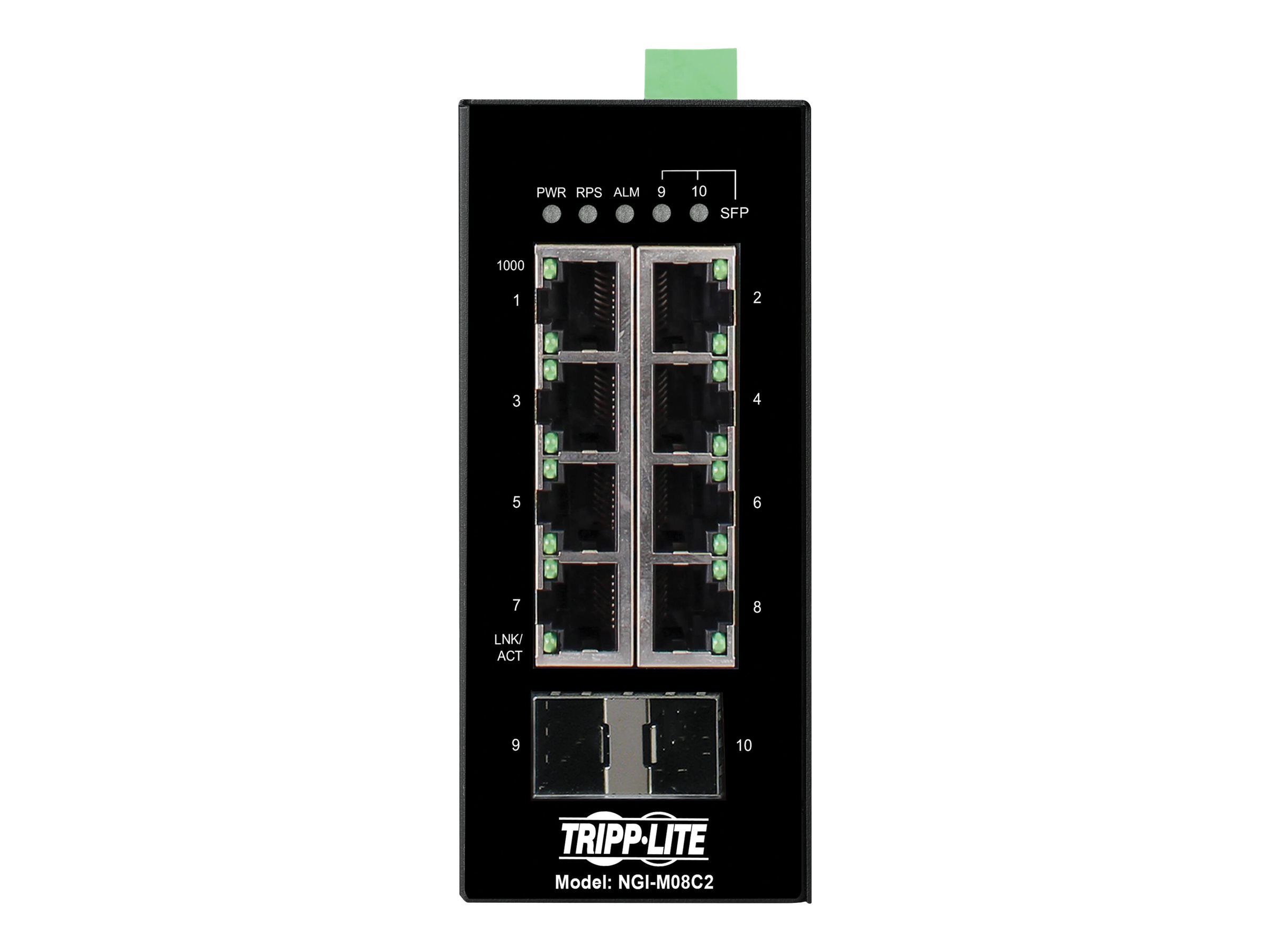 Tripp Lite 8-Port Managed Industrial Gigabit Ethernet Switch - 10/100/1000 Mbps, 2 GbE SFP Slots, -40 to 75C, DIN Mount - Swit