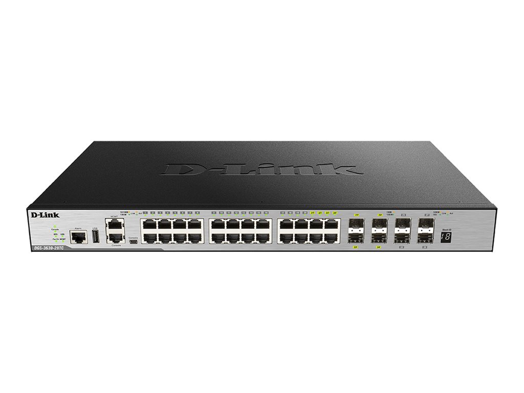 D-Link DGS 3630-28TC - Switch - L3 - managed - 20 x 10/100/1000 + 4 x Kombi-Gigabit-SFP + 4 x 10 Gigabit SFP+ - an Rack montierb
