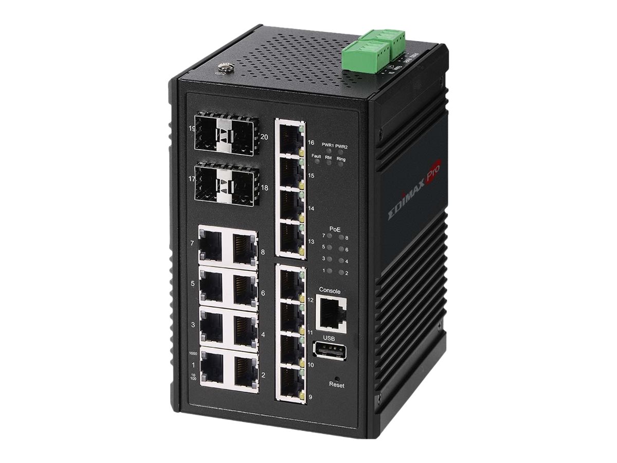 Edimax Pro IGS-5416P - Switch - Smart - 8 x 10/100/1000 (PoE+) + 8 x 10/100/1000 + 4 x Gigabit SFP - an DIN-Schiene montierbar -