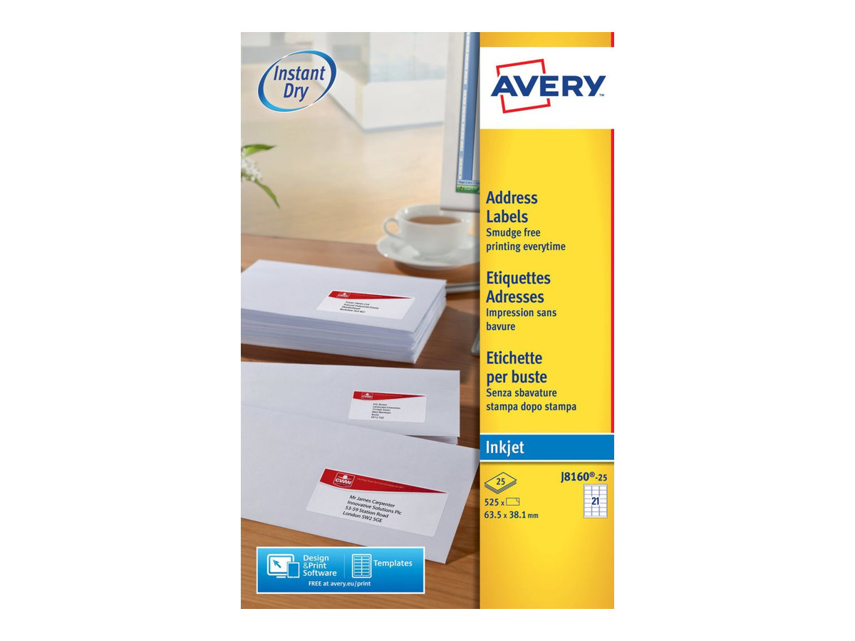 Avery - Weiss - 63.5 x 38.1 mm 525 Etikett(en) (25 Bogen x 21) Adressetiketten