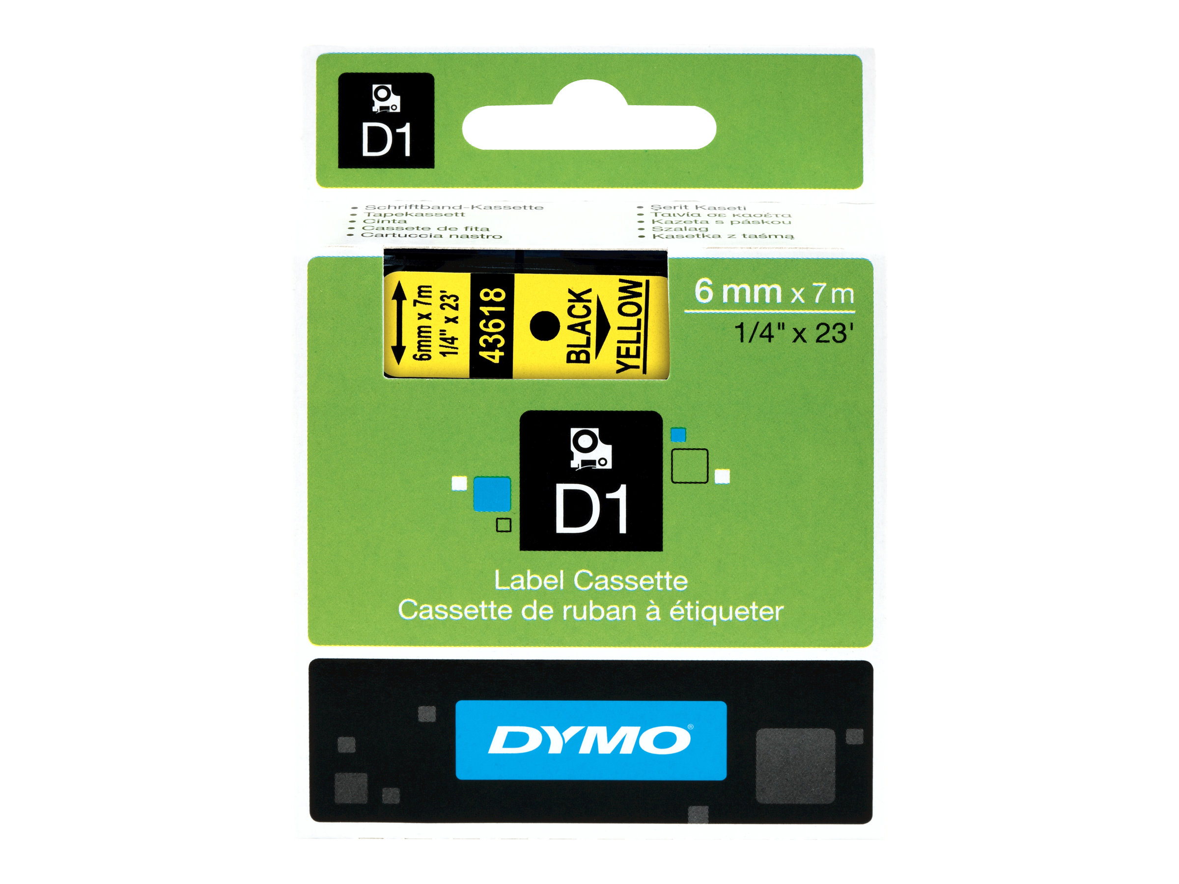 DYMO D1 - Selbstklebend - Schwarz auf Gelb - Rolle (0,6 cm x 7 m) 1 Kassette(n) Etikettenband - fr LabelMANAGER 150, 350, 350D,
