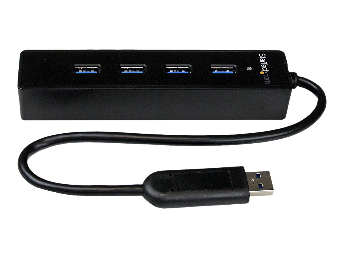 StarTech.com 4 Port USB 3.0 SuperSpeed Hub - Schwarz - Portabler externer USB Hub mit eingebautem Kabel - Hub - 4 x SuperSpeed U